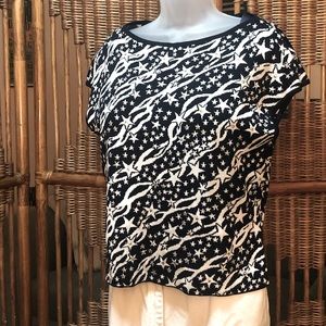 Navy blue and white with gold star bedazzle knit top